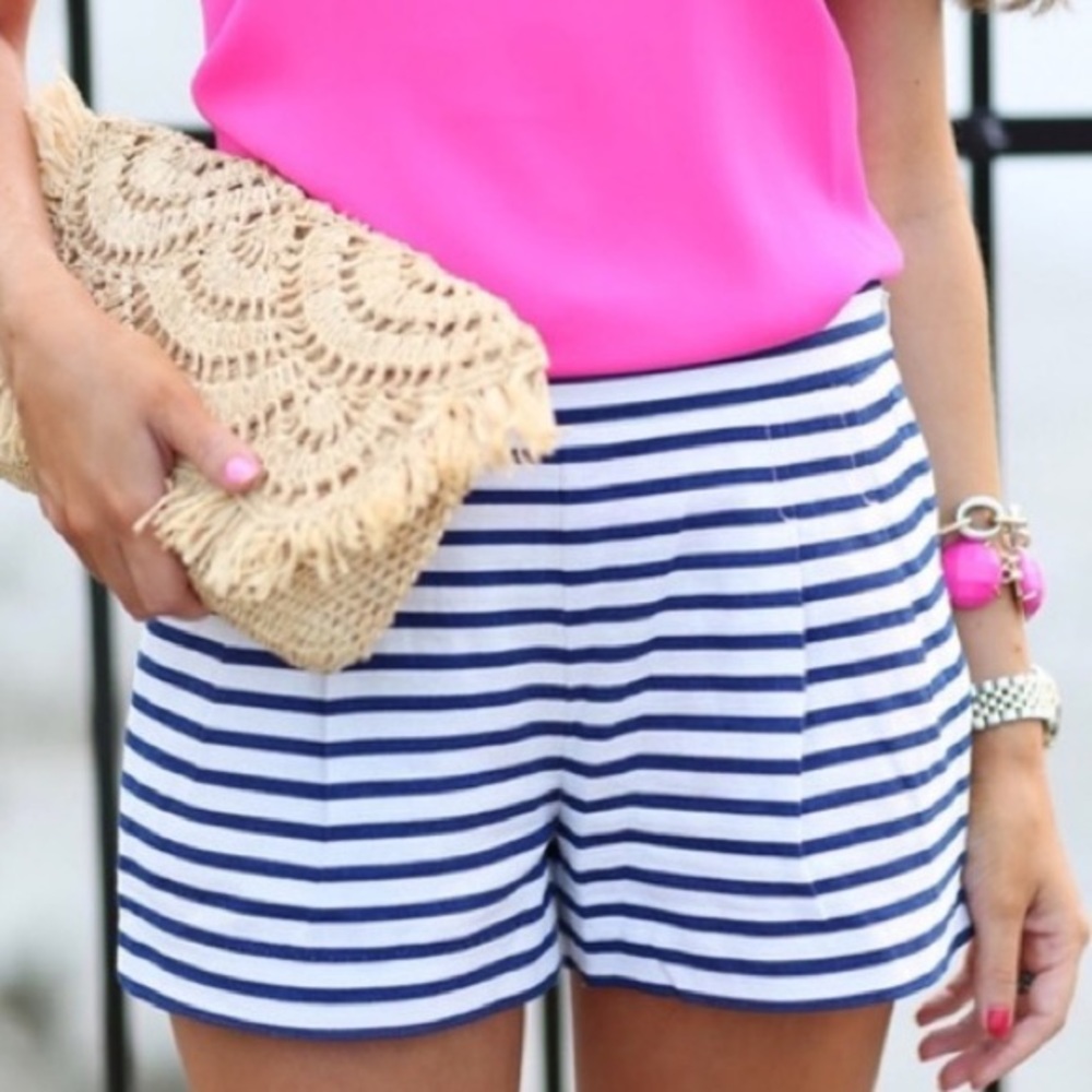 NWT J Crew navy blue and white striped shorts